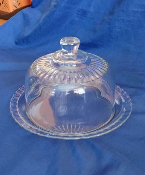ARCOROC FRANCE VINTAGE MID-CENTURY 1950`S GLASS CHEESE/ CAKE DOME W/ UNDER PLATE 8.5 `