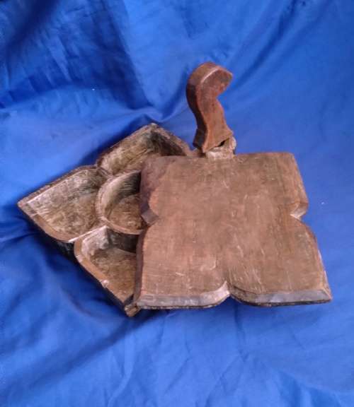 Antique Primitive Rustic Wood Box, Hand Carved with Swivel lid.