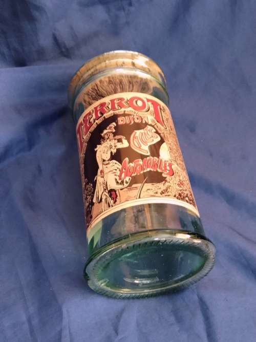 Vintage Glass Storage Jar With Cork Lid 1970s TERROT DIJON CYCLES with Art Nouveau