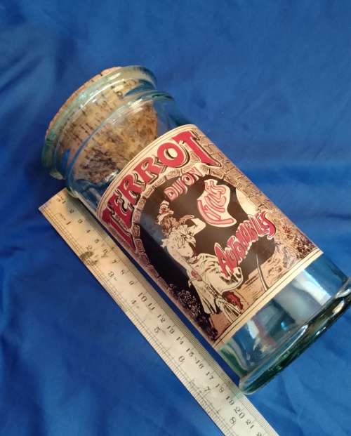 Vintage Glass Storage Jar With Cork Lid 1970s TERROT DIJON CYCLES with Art Nouveau
