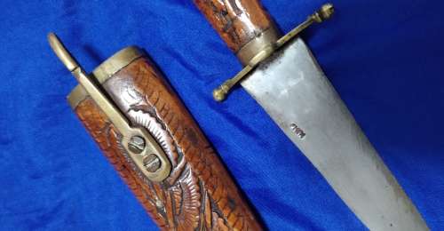 Vintage Indian Brass Fitted Iron Dagger Knife With Wooden Scabbard Cover and sheath lock mechanism