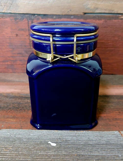 Harrods Knightbridge, Food Halls canister, London England, Cobalt Blue