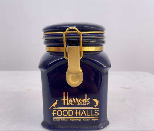 Harrods Knightbridge, Food Halls canister, London England, Cobalt Blue