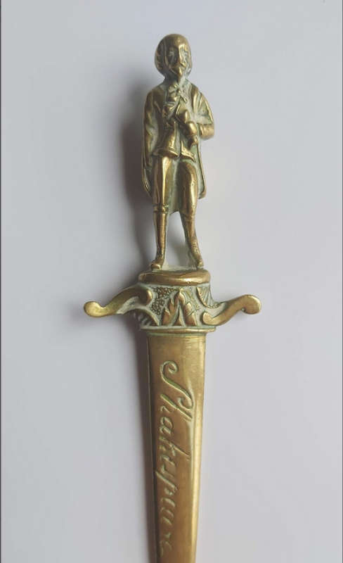 Vintage Solid Brass Letter Opener William Shakespeare, Antique England Paper Knife