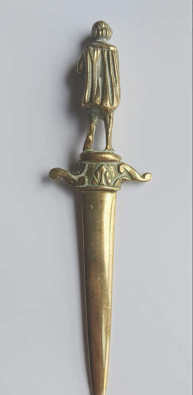 Vintage Solid Brass Letter Opener William Shakespeare, Antique England Paper Knife
