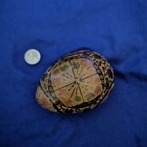 Vintage Lacquered Egg Shaped Trinket Box Floral Handpainted Artwork