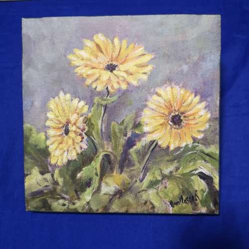 Vtg Stunning Floral Paintings (2) by Ann Maree. Mounted +- 265mm Square