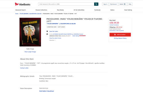 Rare PROGRAMME : PARIS ` FOLIES BERGÈRE ` FOLIES JE T`ADORE - 1977