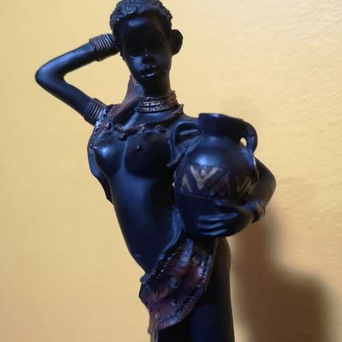 Vintage Resin Black African Woman Figurine with Water Jug. Excellent detail !