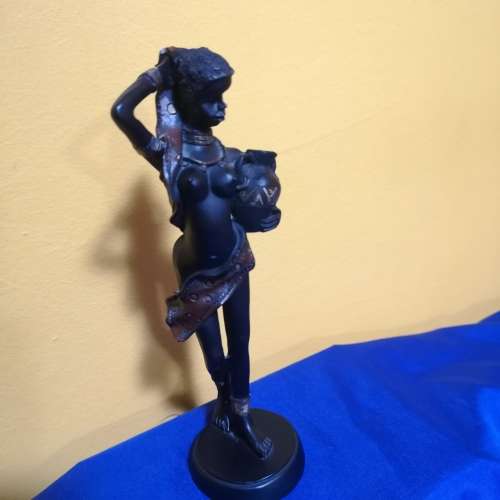 Vintage Resin Black African Woman Figurine with Water Jug. Excellent detail !