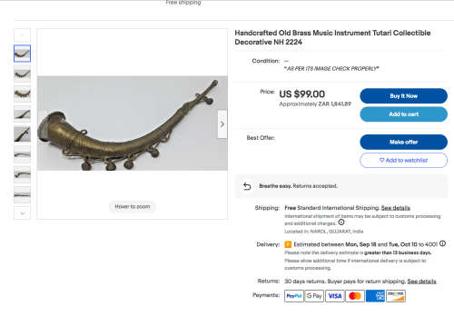 Handcrafted Very Old Brass Tribal Music Instrument Tutari Collectible