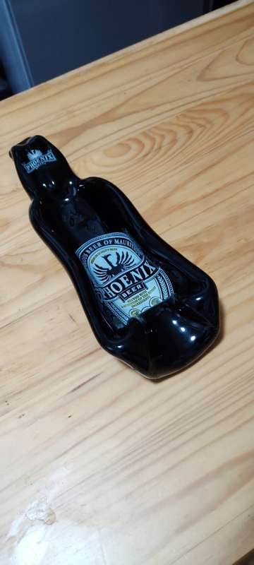 Beer Bottle Ashtray/Flattened/Souvenir/Bar, Mancave Decor/Mauritius Phoenix Beer