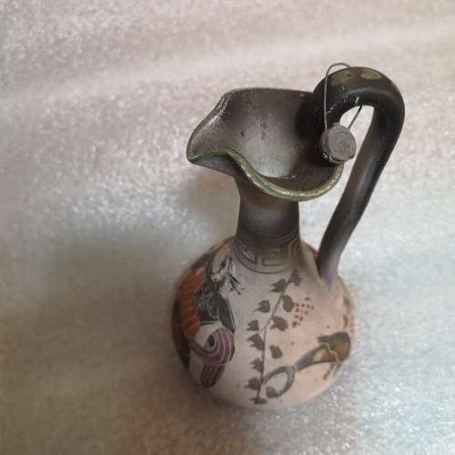 Antique Greek Handmade Pitcher Ewer Jug Vase With Lead Tag. Rare Find !