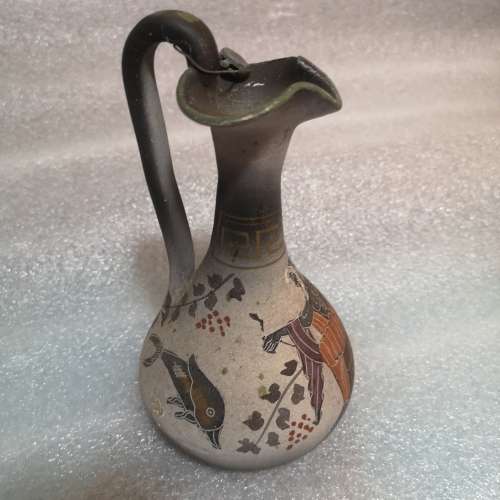 Antique Greek Handmade Pitcher Ewer Jug Vase With Lead Tag. Rare Find !