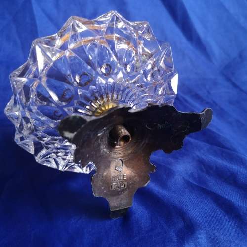 Vintage Italy Brass Footed Raised Ashtray Glass Elevated Tripod Base Elegant with top handle.