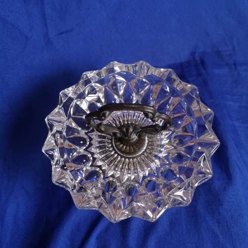 Vintage Italy Brass Footed Raised Ashtray Glass Elevated Tripod Base Elegant with top handle.