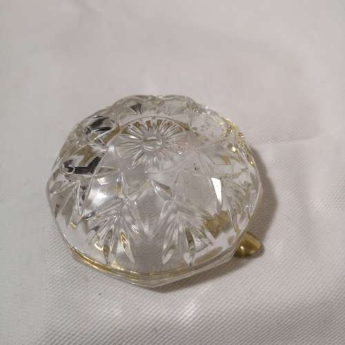Vintage  Cut Glass Personal Vanity Trinket Dish Ashtray with Gold Metal Rim