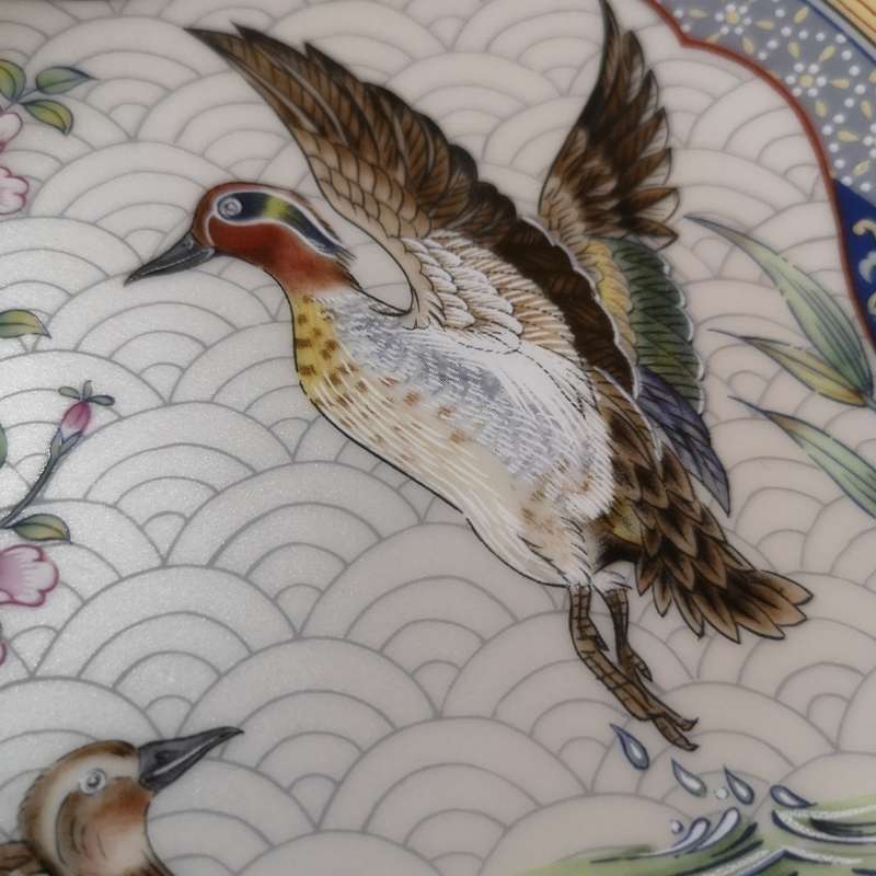 Imari, Vintage Asian Art Plate with Geese. Beautiful texture and detail