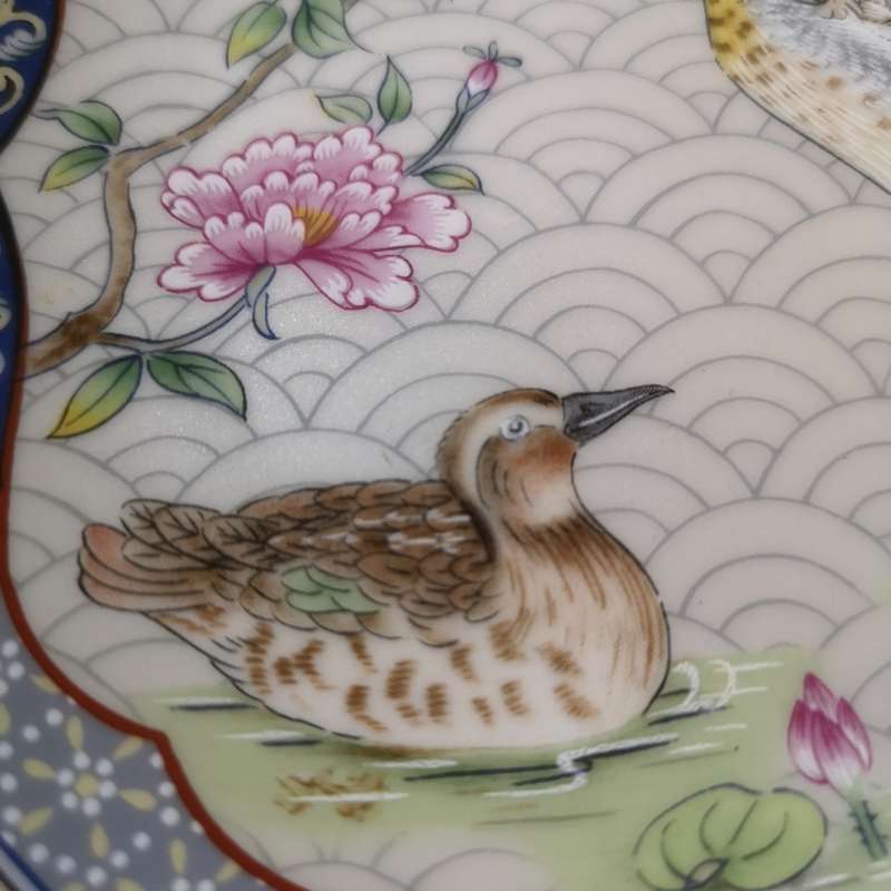 Imari, Vintage Asian Art Plate with Geese. Beautiful texture and detail