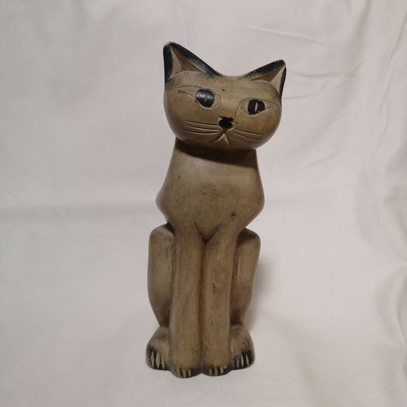 Vintage Cat Hand Carved Solid Wooden Cat