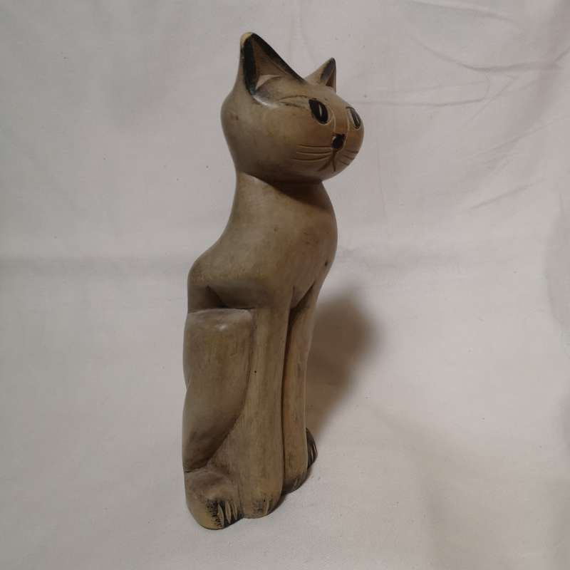 Vintage Cat Hand Carved Solid Wooden Cat