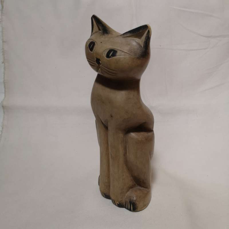 Vintage Cat Hand Carved Solid Wooden Cat