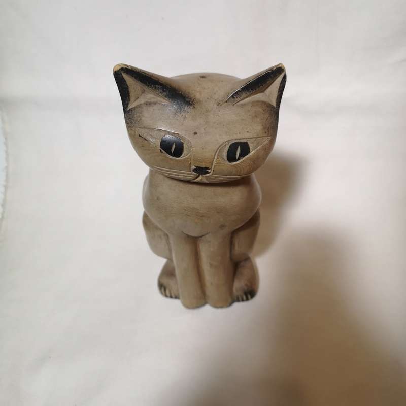 Vintage Cat Hand Carved Solid Wooden Cat