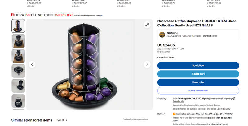 Nespresso POD HOLDER TOTEM acrylic Glass Collection Gently Used