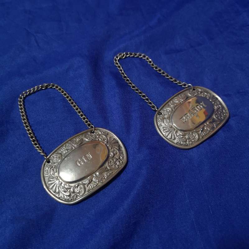 Vintage Spirit Bottle Decanter Label/Tag. Silver plated/ Silver.