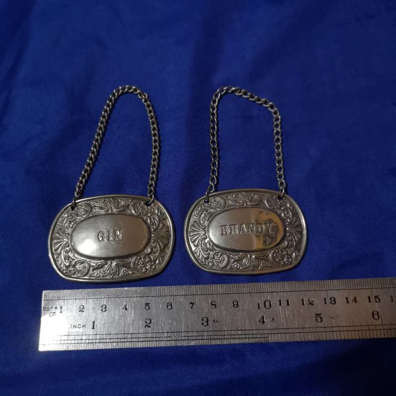 Vintage Spirit Bottle Decanter Label/Tag. Silver plated/ Silver.