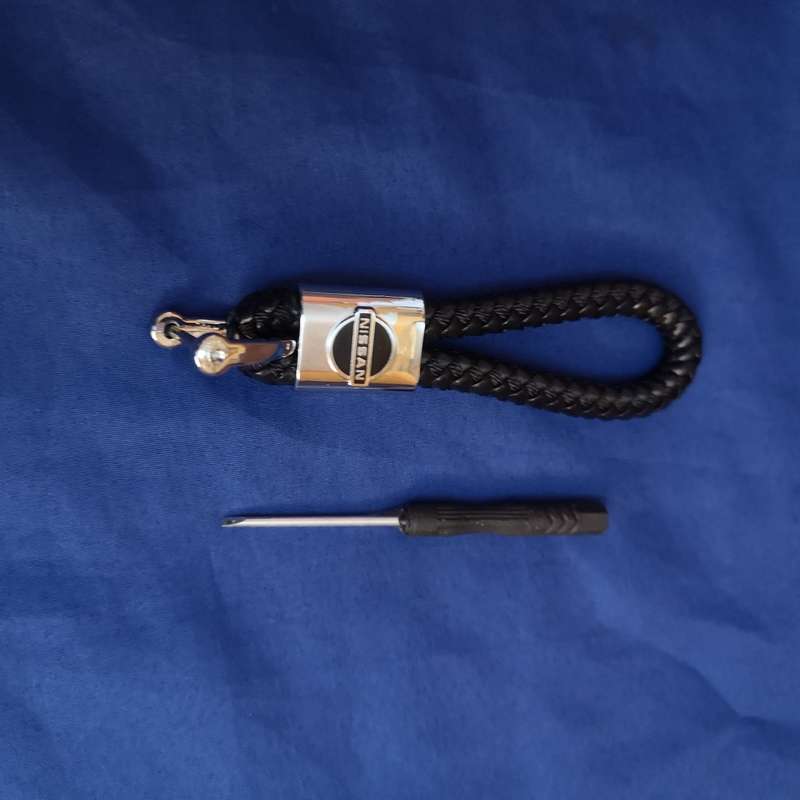 Nissan Car Key Logo Braided Leather Rope Key Ring Holder. Metal