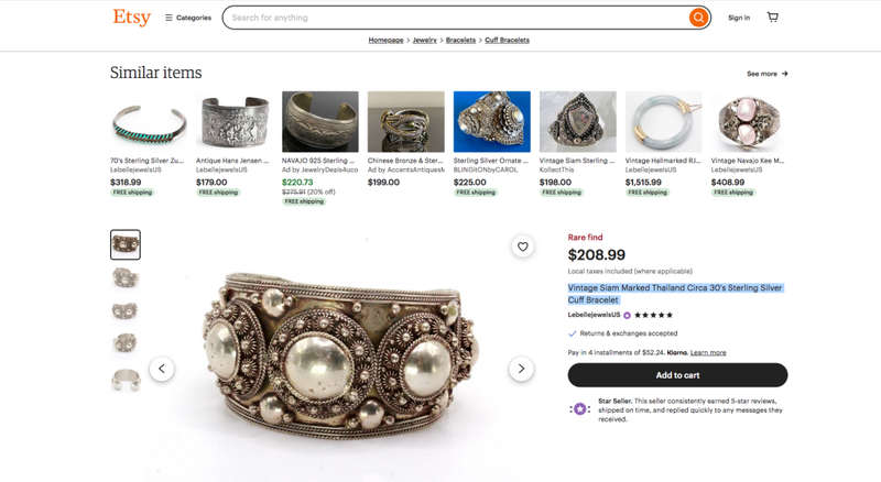 Vintage Siam Marked Thailand Circa 30`s Sterling Silver Cuff Bracelet