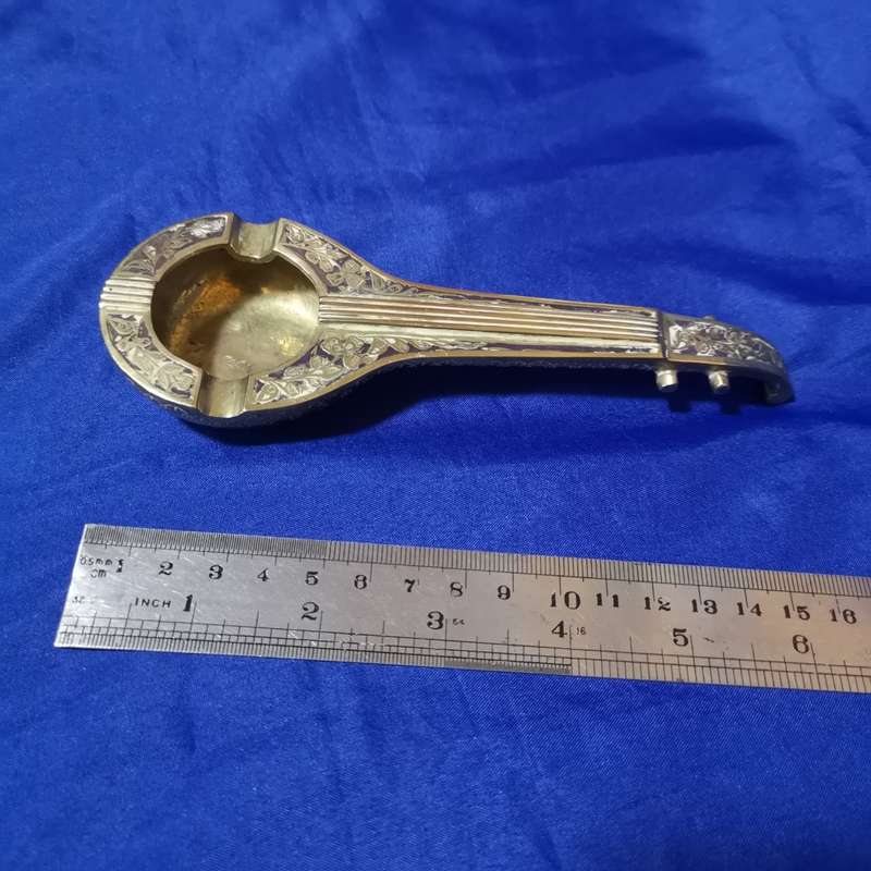 Vintage Brass Sitar Shaped Ashtray- Made in India