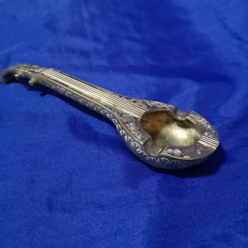 Vintage Brass Sitar Shaped Ashtray- Made in India