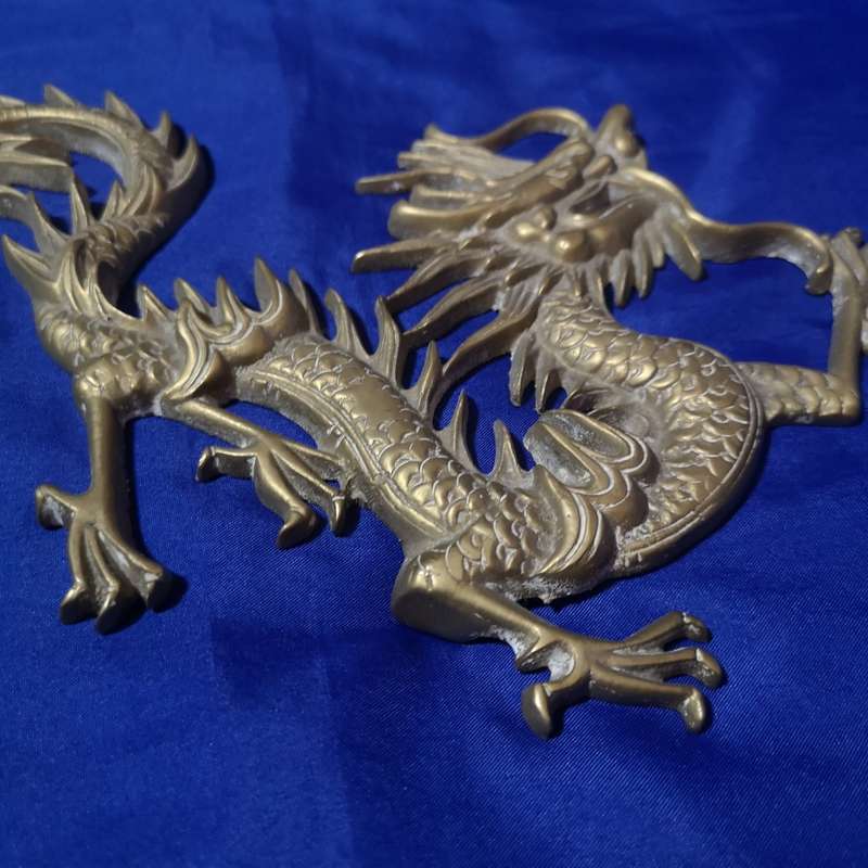 Vintage Solid Brass Dragon Wall Hanging Sculpture