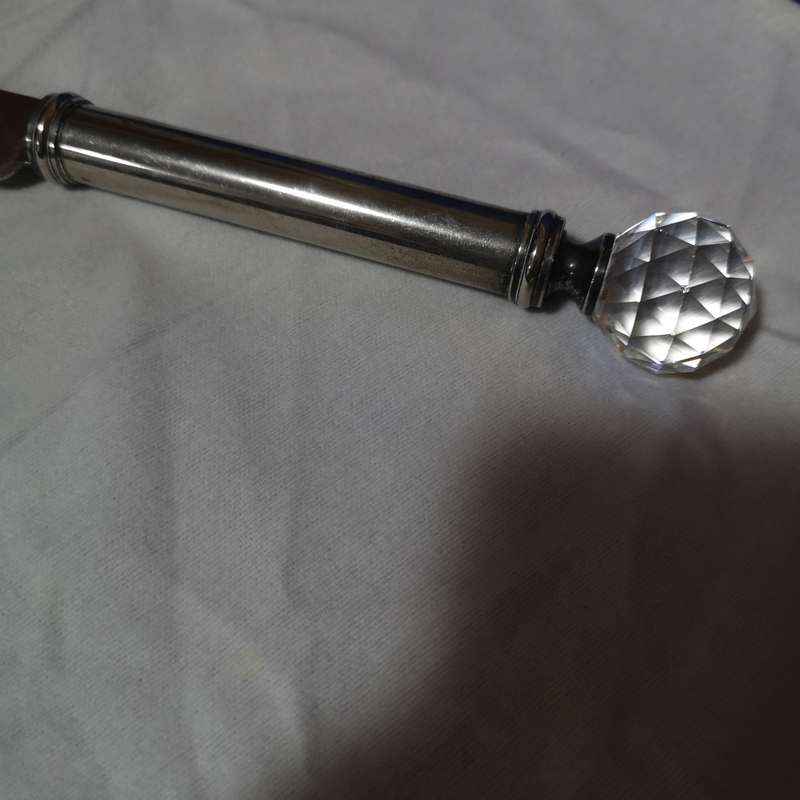 Vintage Crystal Ball Cake Knife, silver plate & Cut Crystal Handle