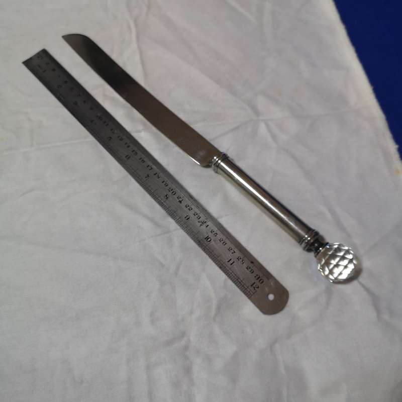 Vintage Crystal Ball Cake Knife, silver plate & Cut Crystal Handle