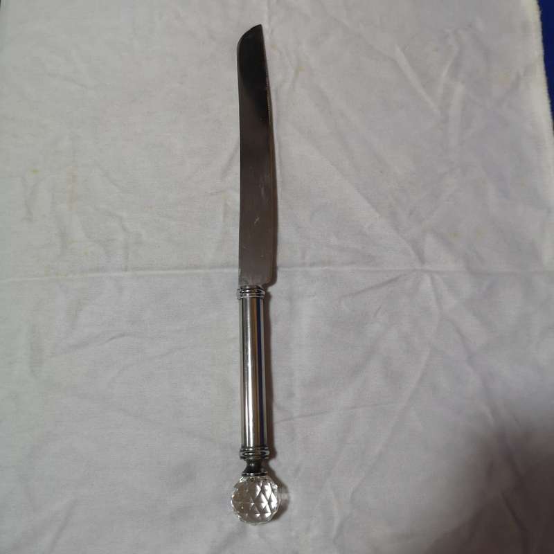 Vintage Crystal Ball Cake Knife, silver plate & Cut Crystal Handle