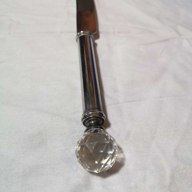 Vintage Crystal Ball Cake Knife, silver plate & Cut Crystal Handle