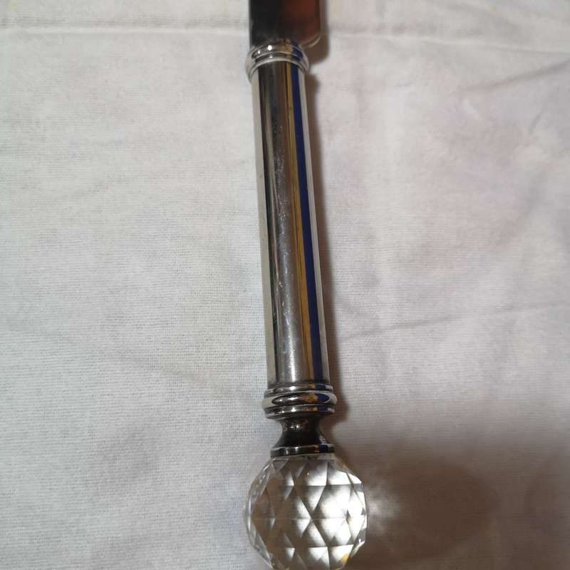 Vintage Crystal Ball Cake Knife, silver plate & Cut Crystal Handle