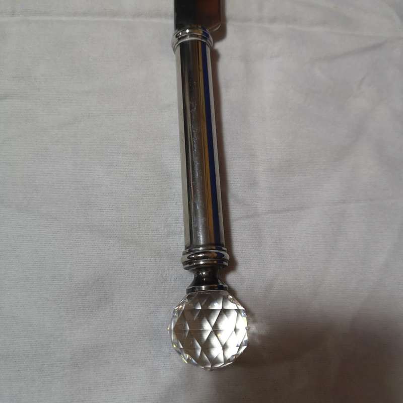 Vintage Crystal Ball Cake Knife, silver plate & Cut Crystal Handle