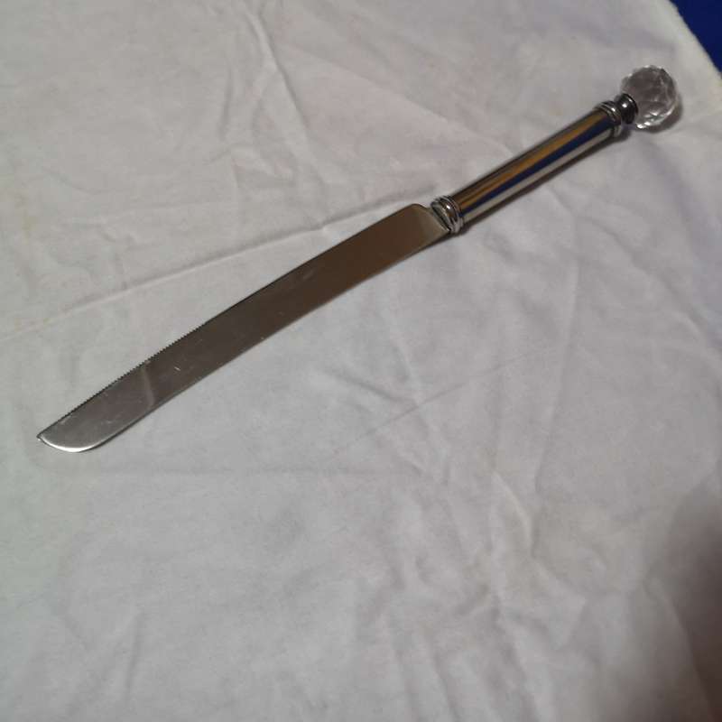Vintage Crystal Ball Cake Knife, silver plate & Cut Crystal Handle
