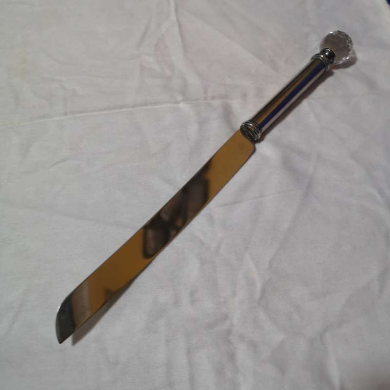 Vintage Crystal Ball Cake Knife, silver plate & Cut Crystal Handle