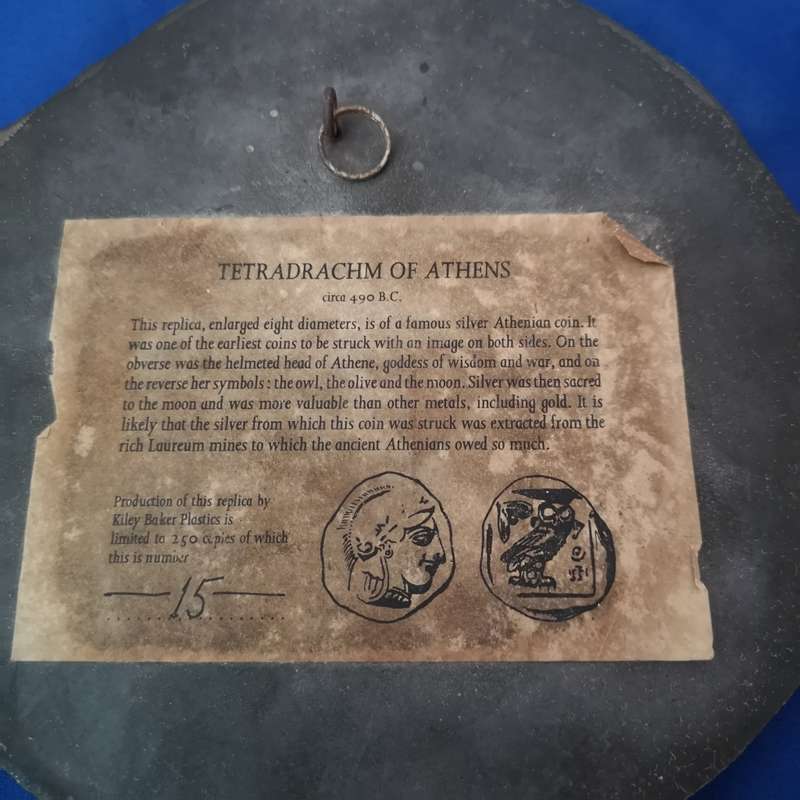 Vintage Tetradrachm of Athens- Enlarged Replica coin by Kiley Baker. No 15 of 250 Produced.