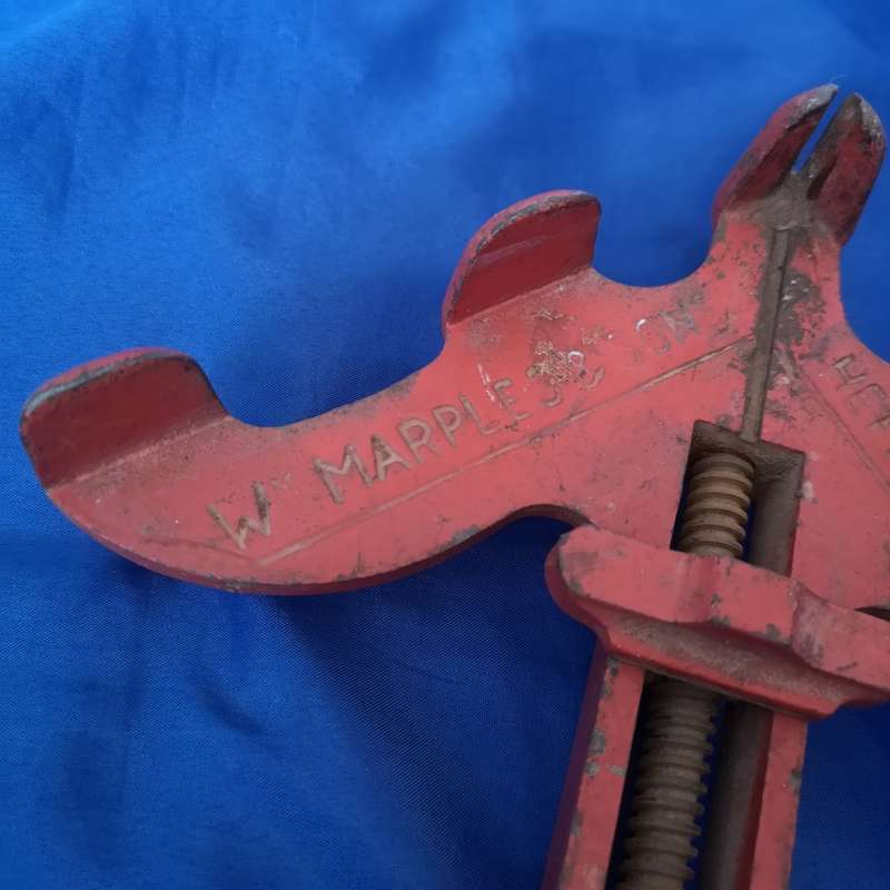 Vintage Marples & Sons corner clamp, bright red in original condition. Sheffield England.