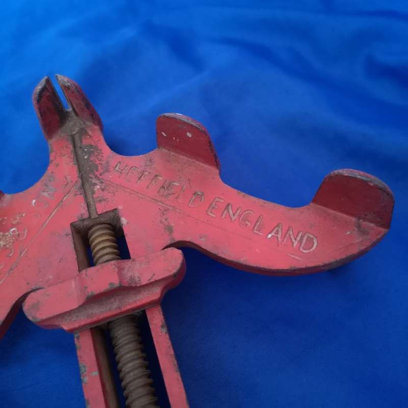 Vintage Marples & Sons corner clamp, bright red in original condition. Sheffield England.