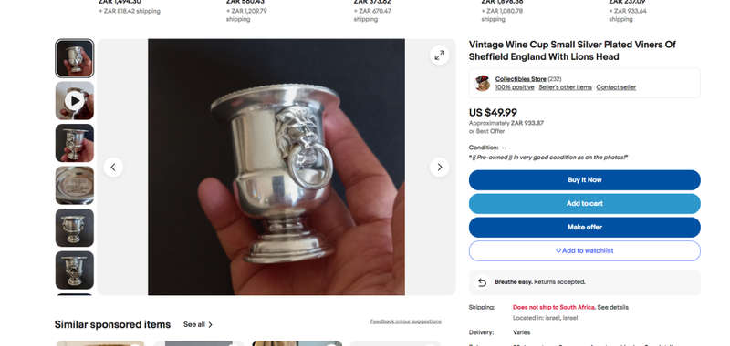 Vintage Wine Cup Small Silver Plated Viners Of Sheffield England With Lions Head