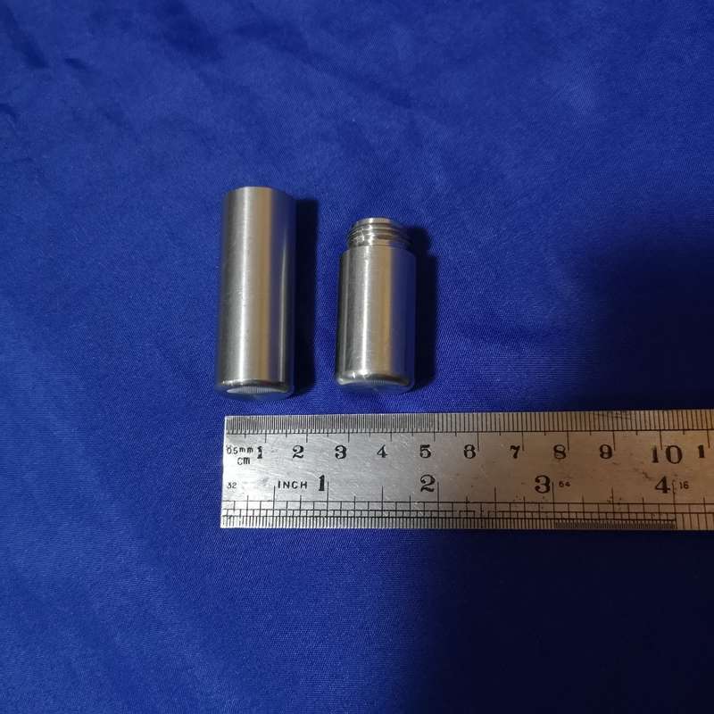 Miniature Stainless steel storage tube, heavy gauge, threaded lid.