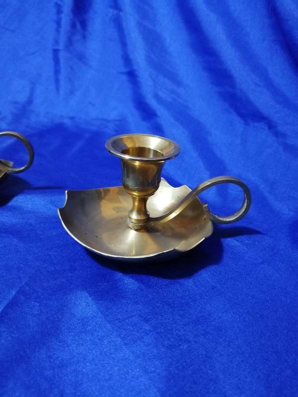 Vintage pair of solid brass candle holders/ chamber stick