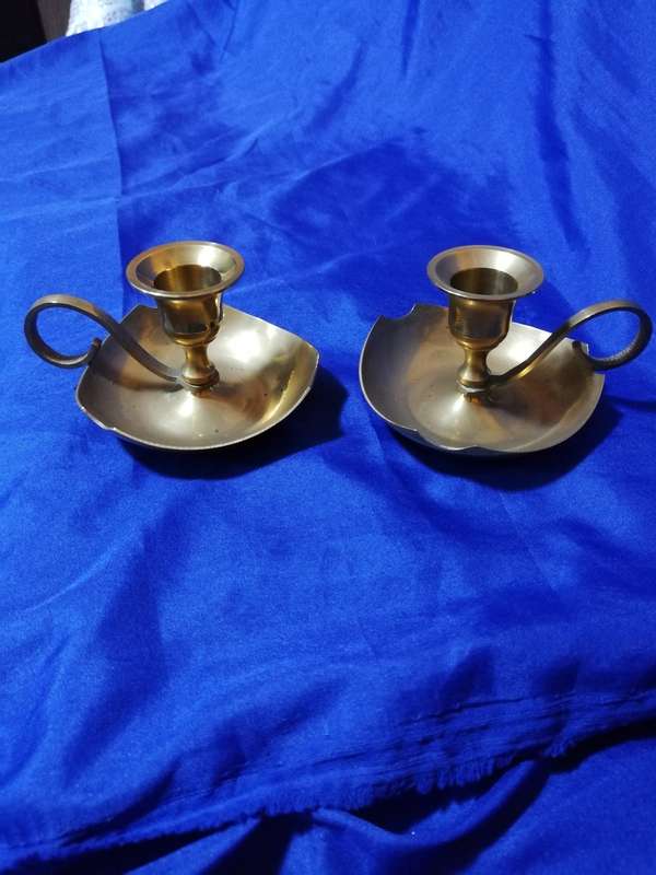 Vintage pair of solid brass candle holders/ chamber stick